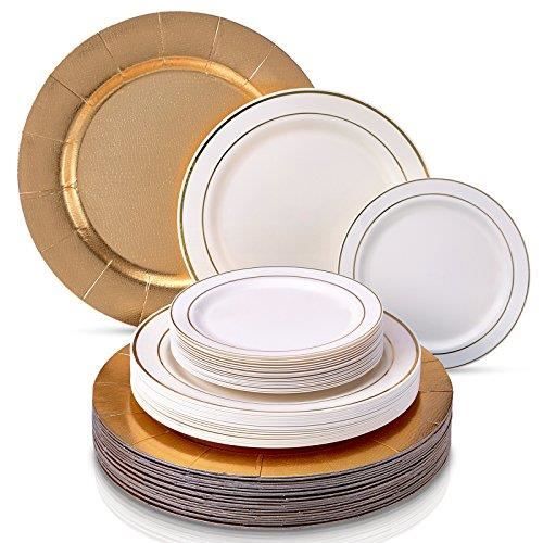 SERVICE DE VAISSELLE JETABLE MODERNE ÉLÉGANT 60 PCS - 20 sous-assiettes - 20 assiettes à dîner - 20 assiettes à salade - pour mari
