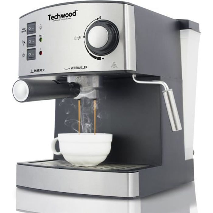 Cafetière Expresso électrique INOX café moulu ou dosettes souples 850W Buse Vapeur