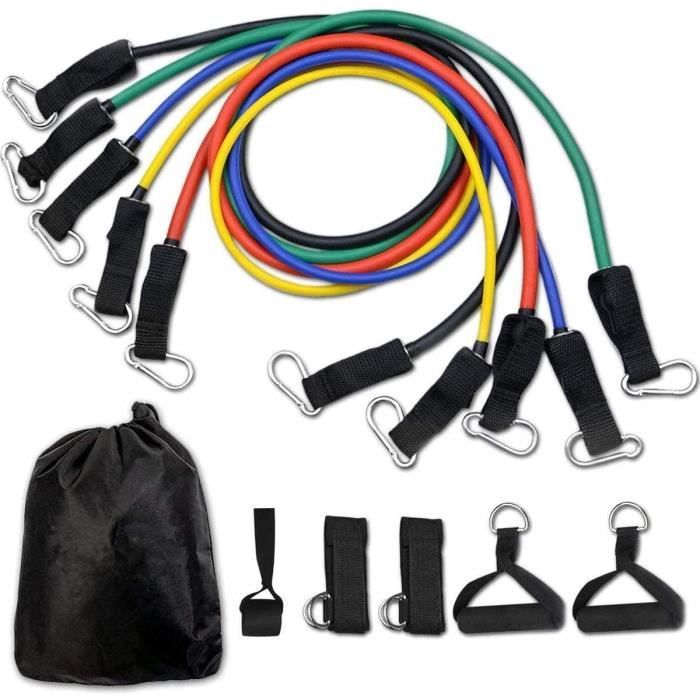 Bande de Résistance Set 11, Kit de Fitness Elastiques avec Ancre de Porte/Poignées/Sangle de Cheville, Portable Bandes pour Yoga Pil