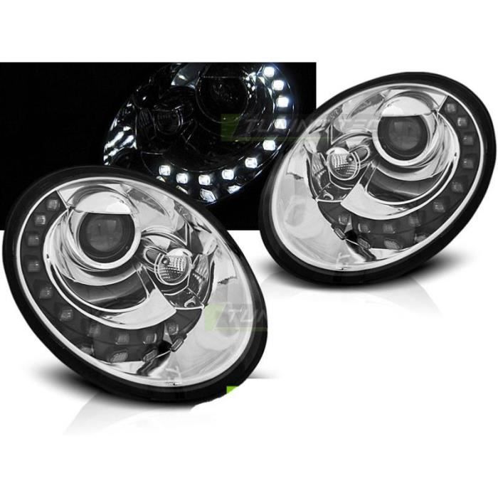 Paire de feux phares VW New Beetle 06-12 Daylight LED Chrome