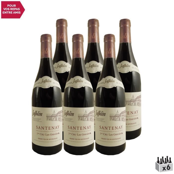 Santenay 1er Cru Les Gravières Rouge 2017 - Lot de 6x75cl - Jaffelin - Vin AOC Rouge de Bourgogne - Cépage Pinot Noir