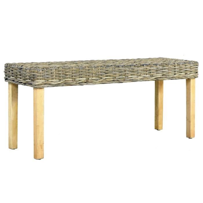 Banc 110 cm Banc d’extérieur Banc de jardin Chaise de jardin Rotin naturel kubu et bois de manguier massif