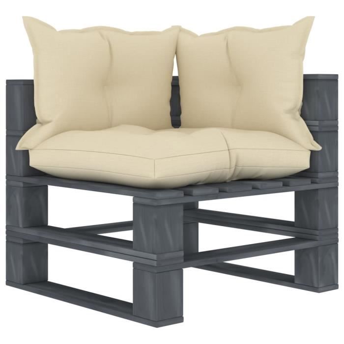 Canapé d'angle scandinave- Canapé palette de jardin- Siège d'Extérieur sofa fauteuil Patio Terrasse- avec coussins crème Bois✌1271