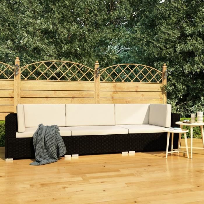 Canapés de jardin 3 pcs avec coussins - Sofa de salon Canapé Confortable Banquette de jardin - Résine tressée Noir Nouveau *172254