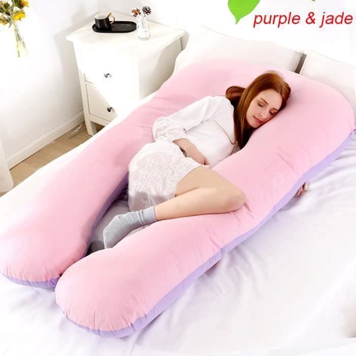 TEMPSA Oreiller de Grossesse Oreiller de Maternité Soutien de Sommeil en Forme de U en Coton violet rose