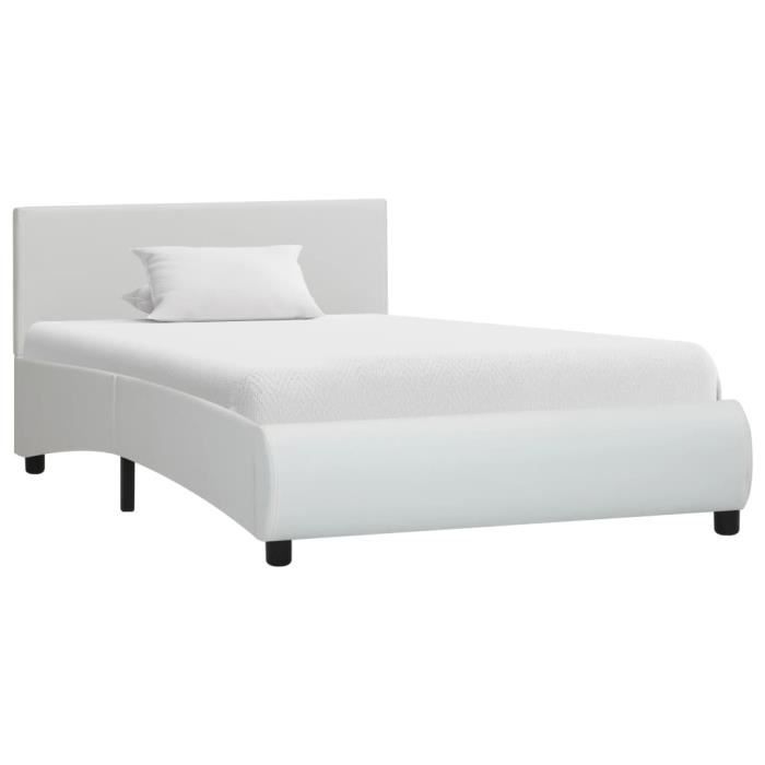 Chez Barry® 54862 Lit Grand Lit adulte enfant - Lit de Repos - Blanc Similicuir 90 x 200 cm Haute qualité