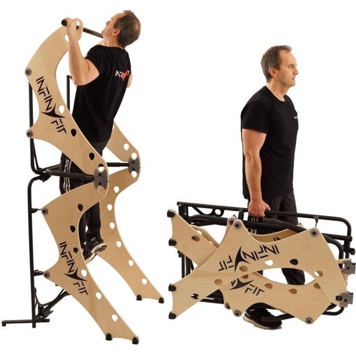 InfinyFit 130.3 BOIS- LA SEULE CHAISE ROMAINE PLIABLE – APPAREIL DE MUSCULATION COMPLET IDEAL POUR LA MAISON -PLUS DE 140 EXERCICES