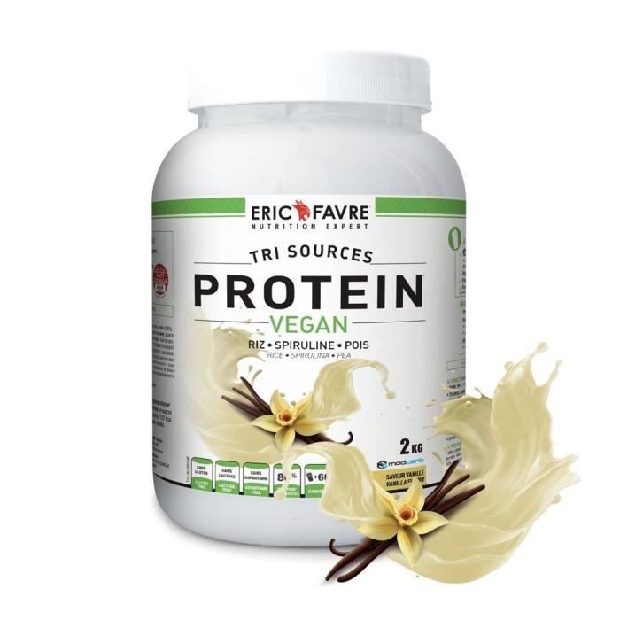 Eric Favre - Protéines Vegan, Proteine végétale tri-sources - Proteines - Vanille - 2kg