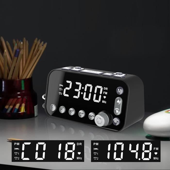 Garosa Radio Portable Réveil DAB radio FM lecteur de musique portable noir avec grand écran d'affichage LED