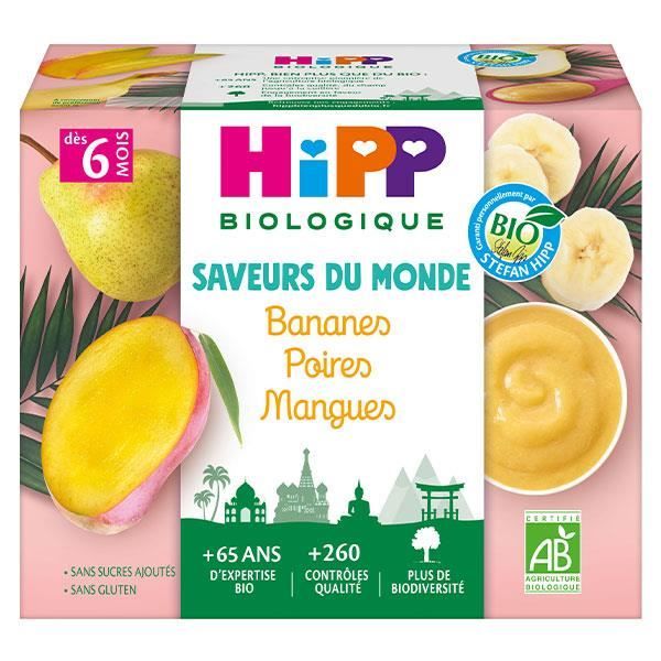 Hipp Bio 100% Fruits Coupelle Bananes Poires Mangues +4m 4 x 100g