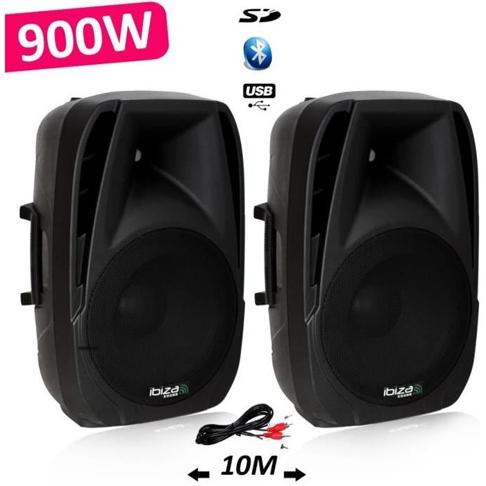 Système Actif Amplifié 900W Paire d'enceintes Sonorisation Musiciens DJ USB Bluetooth MP3 THERMO MOULEE BT12