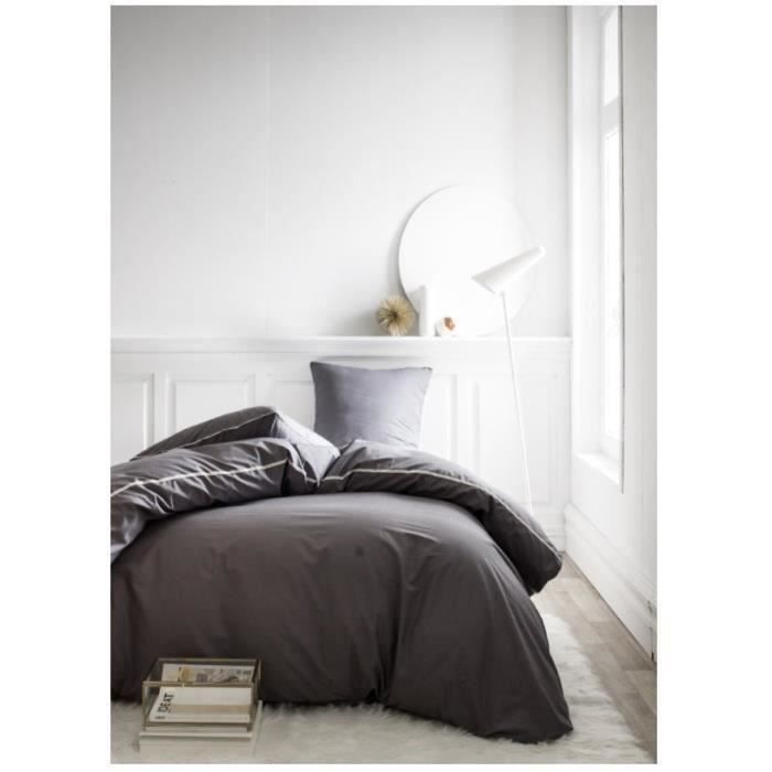 Parure de lit 220X240 2 personnes Percale uni gris PREMIUM