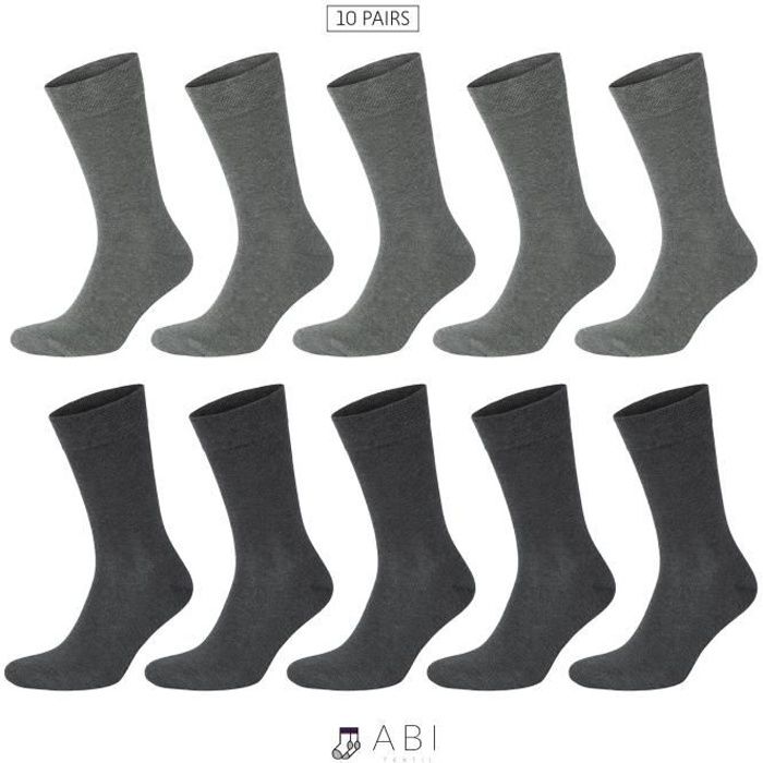 ABI - 10 Paires de Chaussettes classiques Gris/Gris foncé Homme Femme Coton Sans Couture