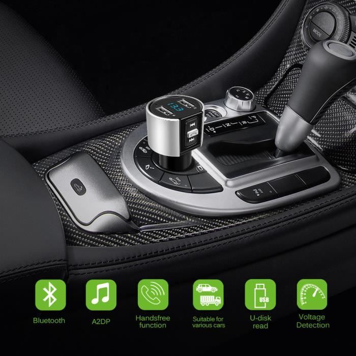 Kit de voiture Bluetooth Lecteur de musique Modulateur de transmetteur FM 3.4A Dual USB Chargeur de voiture Support U Disk Music Pla