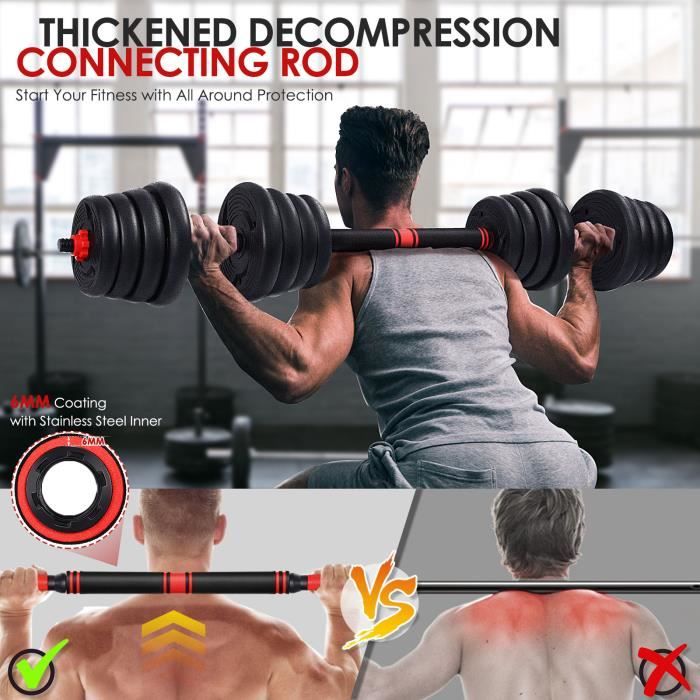 les haltères musculation 30kg réglable et barre 2 en 1