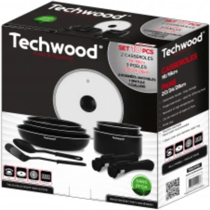 Techwood TSA-6105 Set de 2 Casseroles et 3 Poeles / 10 pieces, comprenant -2 Casseroles de dimension -18 cm de diametre -20 c