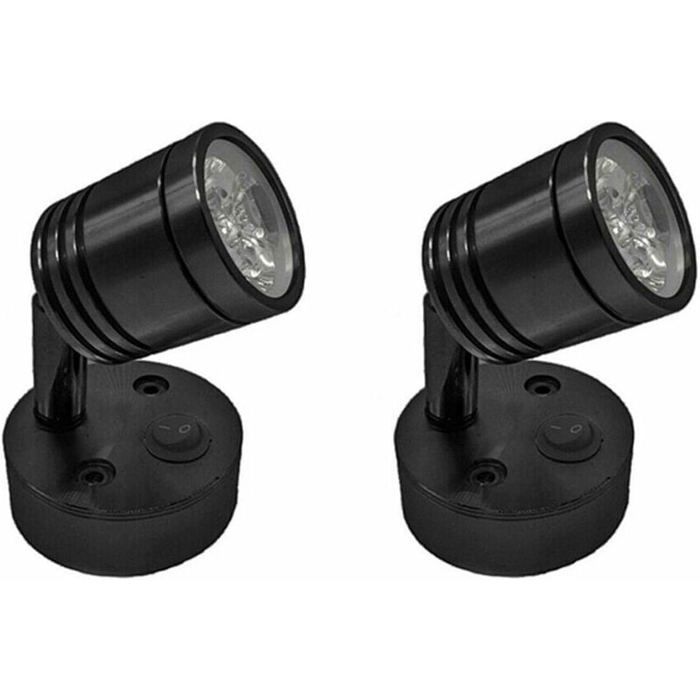 Projecteur LED 12V 2 pièces lampe de lecture murale lampe de chevet interrupteur réglable (noir)
