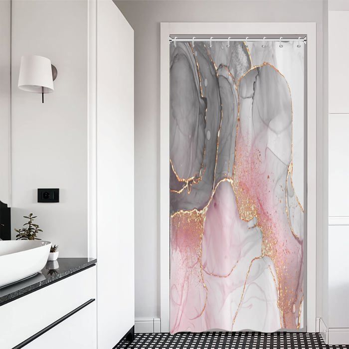 Rideau de Douche Marbre Blanc Bleu 150x180 cm, Abstrait Moderne Aspect Marbre Blanc Bleu Texture