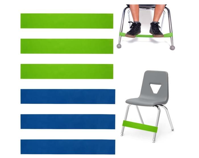 6 Elastici Per Sedia ADHD Per Bambini - Fascia Elastica Piedi In TPE Per Iperattività E Concentrazione - 3 Verdi (0,4mm) E 3 Blu (0,6mm)