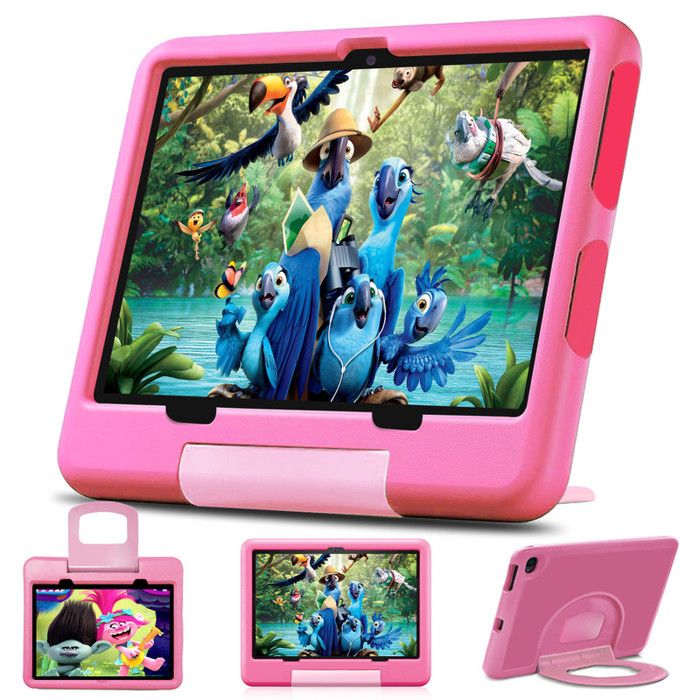 Tablette Tactile 10 Pouces 12 Go RAM 256 Go ROM/1TB TF Android 13 GMSTablette Enfants Contrôle Parental Kid-Proof Étui-ROSE