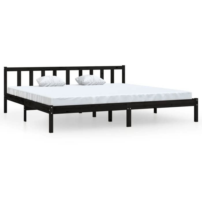 SALE 2025Cadre de lit - 2 places - noir bois massif 200x200 cm - Charge : 280 kg - CHILL26234