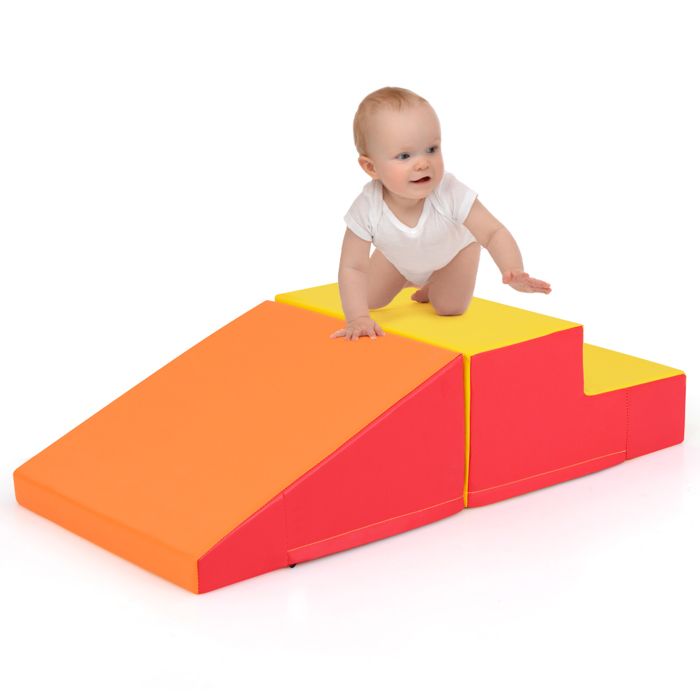 2PCS Module Motricité Bébé en Mousse COSTWAY-Bloc de Construction Housse PU Imperméable & Amovible-Attache Auto-aggrippant-Orange