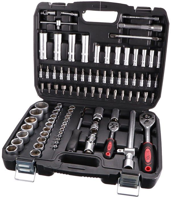 TecTake Coffret 94 Pièces Clés à Cliquet 1/2" Et 1/4" – Set Complet Chrome Vanadium Avec Douilles, Embouts Et Rallonges