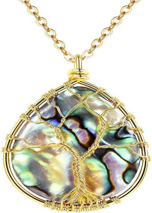 Bijoux Femme Plaqué Or 18K/Or Blanc Collier Arbre De Vie Chaîne