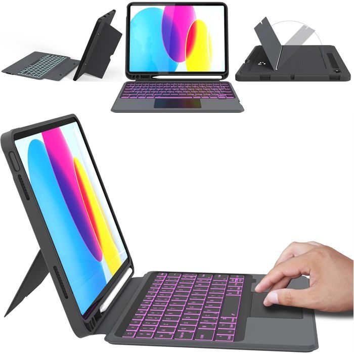 Étui Clavier Bluetooth Pour IPad 10/11e Génération (2022 & 2025) - Clavier Amovible Magnétique, Protection Complète - Gris - 8