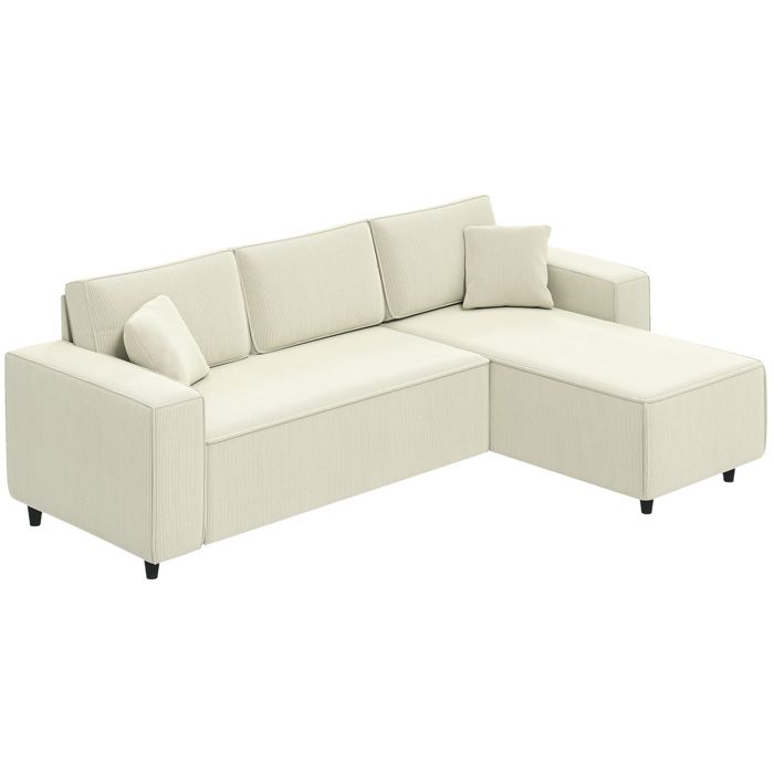 Canapé dangle - HOMCOM - réversible - 3 places - moderne - coussins inclus - tissu velours côtelé - crème