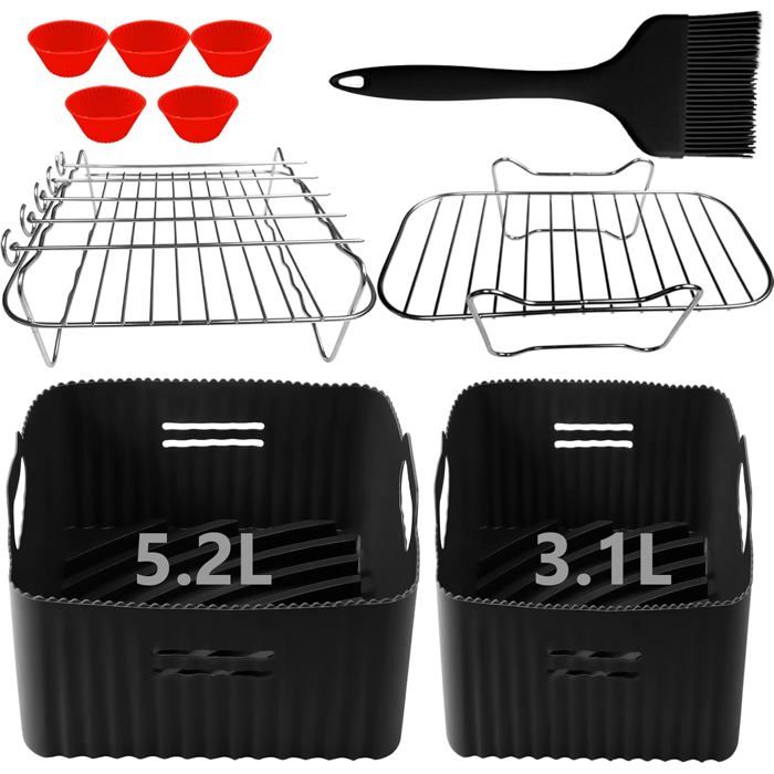 BYKITCHEN Moule Silicone pour Air Fryer Moulinex Easy Fry Dual EZ9018 5,2/3, 1 L - Plat et Accessoires