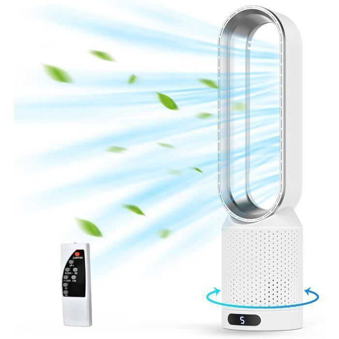Ventilateur colonne sans pale 50 cm – Tour silencieuse 8 vitesses avec télécommande oscillation 90° minuterie 2 h Idéal chambre - Prumya