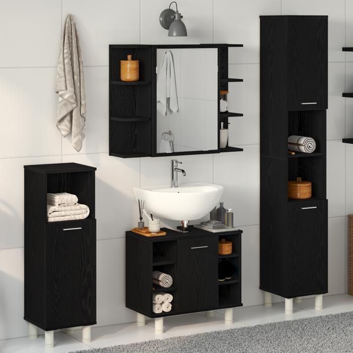 Ensemble de meubles de salle de bain 4 pièces en bois d ingénierie chêne noir