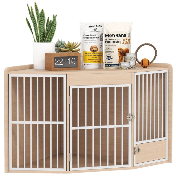 Meilleurs prix pour Cage dangle pour chien - PawHut - table dappoint - avec porte rotative - pour petits et moyens chiens - 113 x 80 x 64 cm - chêne