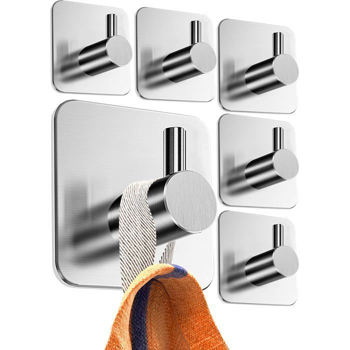 crochet adhesif mural - 6 pcs. accroche serviette salle de bain inox accroche torchon cuisine - Porte serviette salle de ba ODIPIE