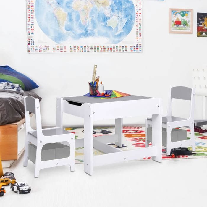 Table Enfants - vidaXL - MDF Blanc - 2 Chaises - Tableau Noir Table Enfants - vidaXL - MDF Blanc - 2 Chaises - Tableau Noir