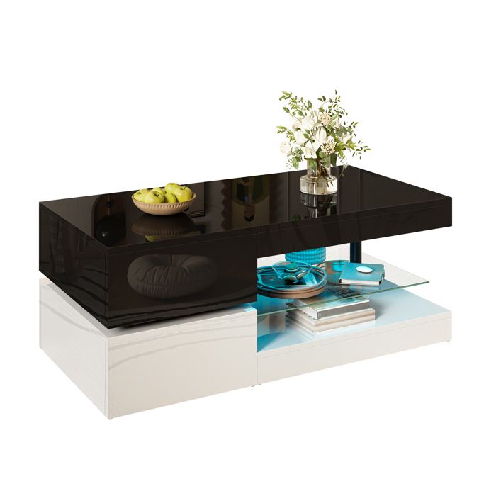 Table basse moderne avec éclairage LED - 90x45x35 5 cm - Éclairage LED avec contrôle par application - Bluetooth