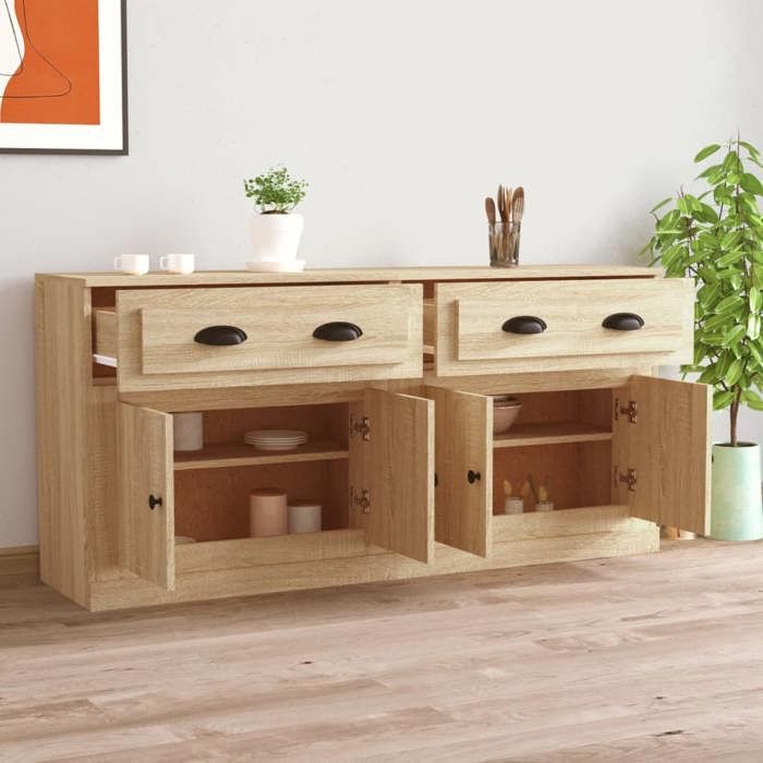 BEL-ACHAT* Buffets - Bahut Meuble Enfilade - Fonction daffichage - Lot de 2 - chêne sonoma bois dingénierie Prom44621257