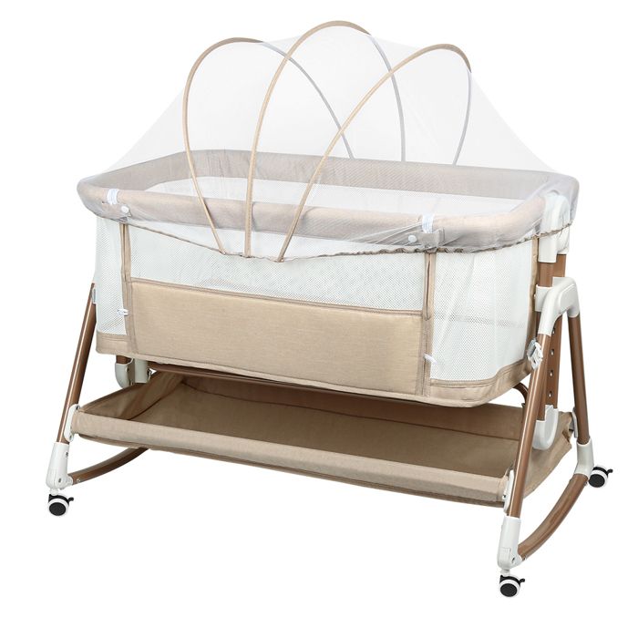 Lit Bébé Cododo avec Matelas et Moustiquaire - 6 Hauteur Réglable - Inclinaison - 90x60x90-115 cm - Blanc cassé+Or - LVHCMFOHM