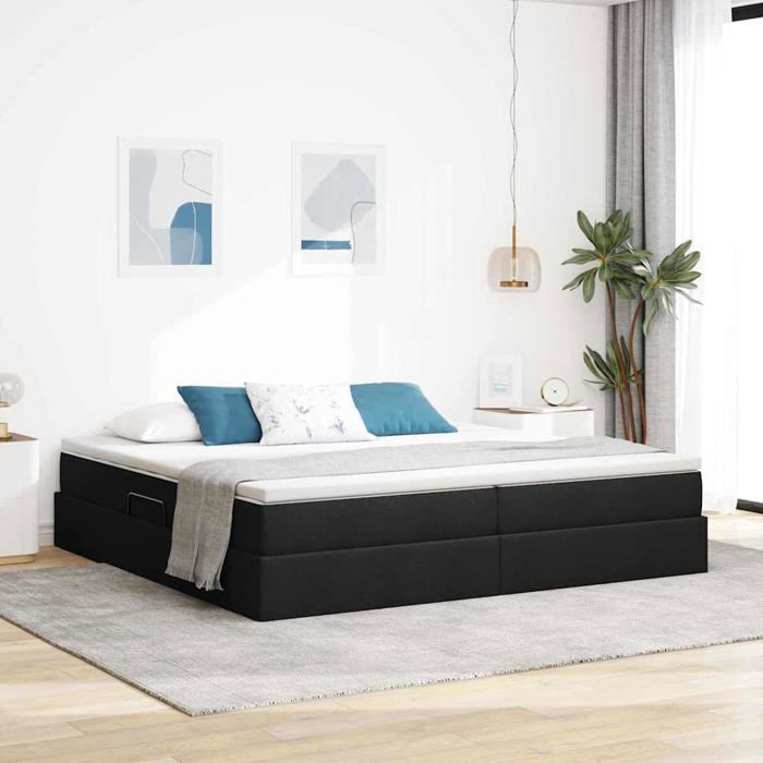 Lit avec rangement - vidaXL - 200x200 cm - Noir - Polyester - Cadre en métal - Mécanisme de levage hydraulique