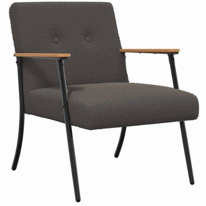 Fauteuil moderne - vidaXL - Gris foncé - 59x75x78 cm - Tissu bouclé - Cadre en contreplaqué et acier - Pieds en acier