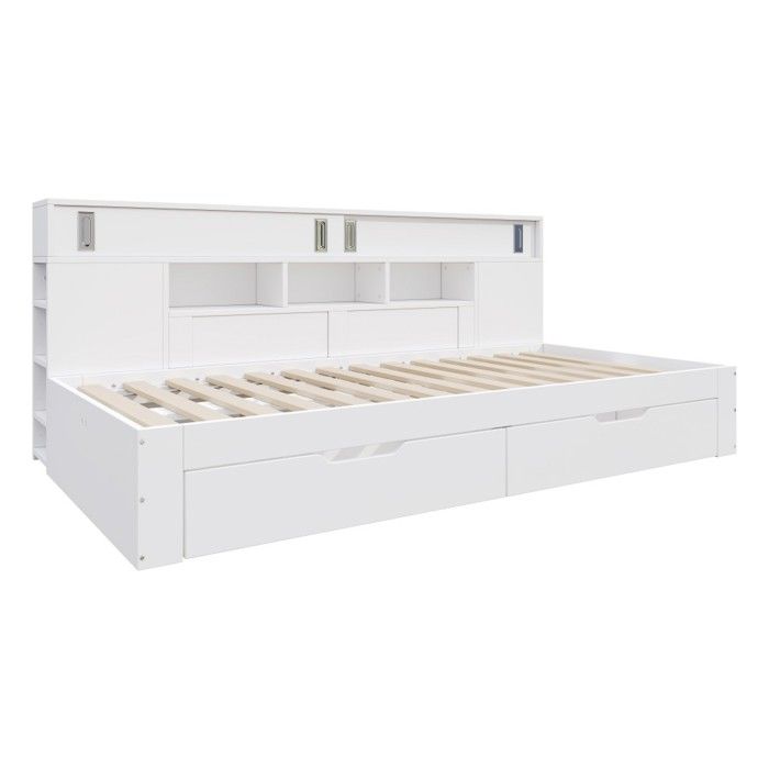 Lit enfant 90x200 cm blanc multifonctionnel avec tiroir étagère armoire et coffre de rangement - Lit simple évolutif sans Matelas Lit enfant 90x200 cm blanc multifonctionnel avec tiroir étagère armoire et coffre de rangement - Lit simple évolutif sans Matelas