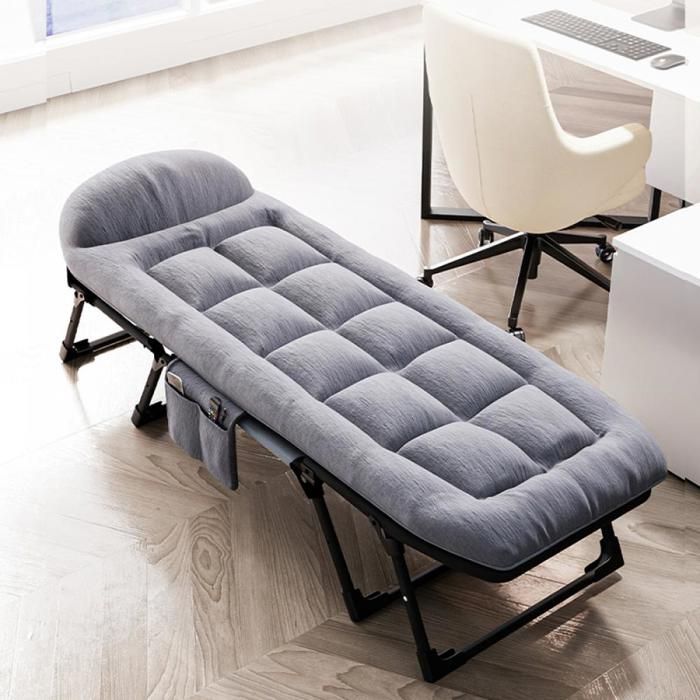 SUPFINE Lit de Camping Pliable avec Coussin pour La Nuque et Poche Latérale JusquÀ 150kg Chaise Longue avec Coussin 180*65*30cm