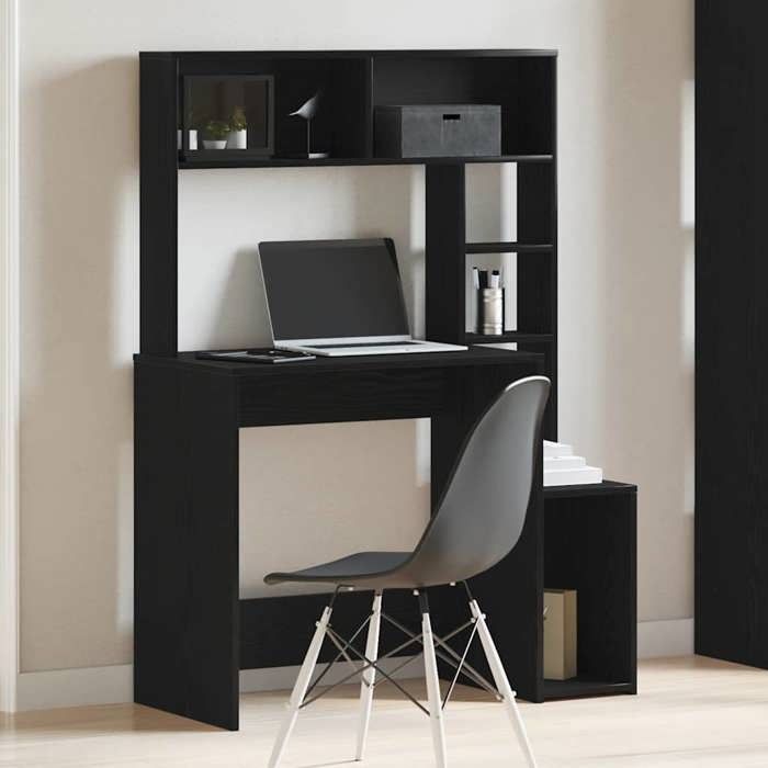 Bureau Noir CLOUD Table à écrire Pour 1 personne avec étagères noir 100x45x140 cm bois dingénierie BBB757