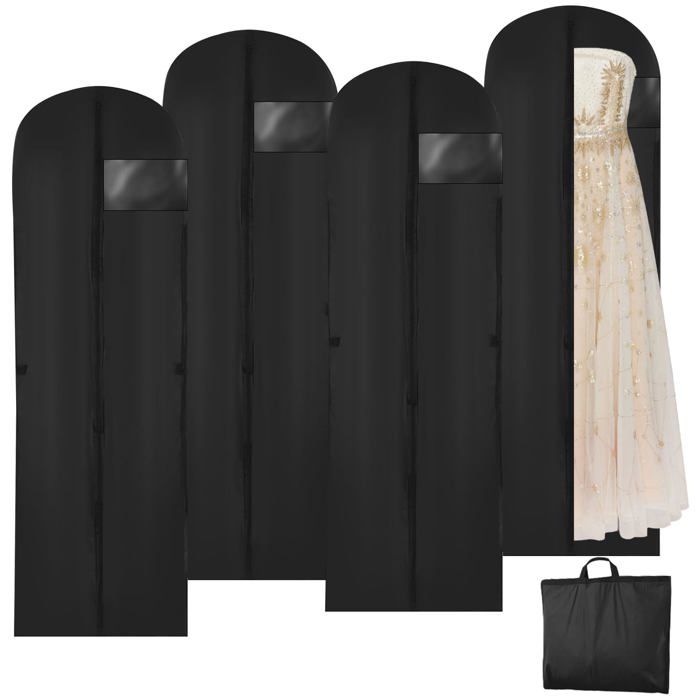 4 Housses à Vêtements 180x60cm Pliable Fermeture Éclair Protection Poussière Robes Manteaux Longs Penderie Cuneary