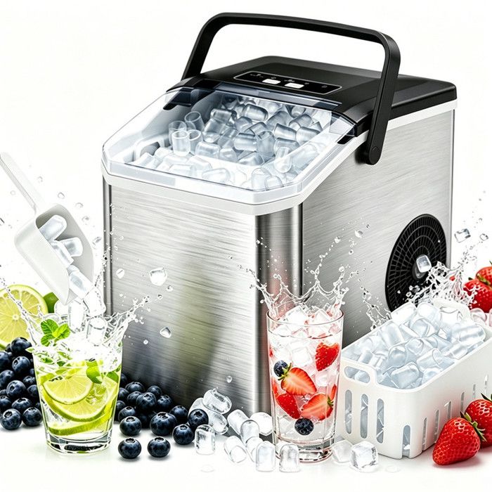 Machine à glaçon 15 kg/24h Auto-Nettoyante 9 Cubes en 6 Min 2 Tailles Idéale pour Maison Bar Fête-Avec panier et pelle