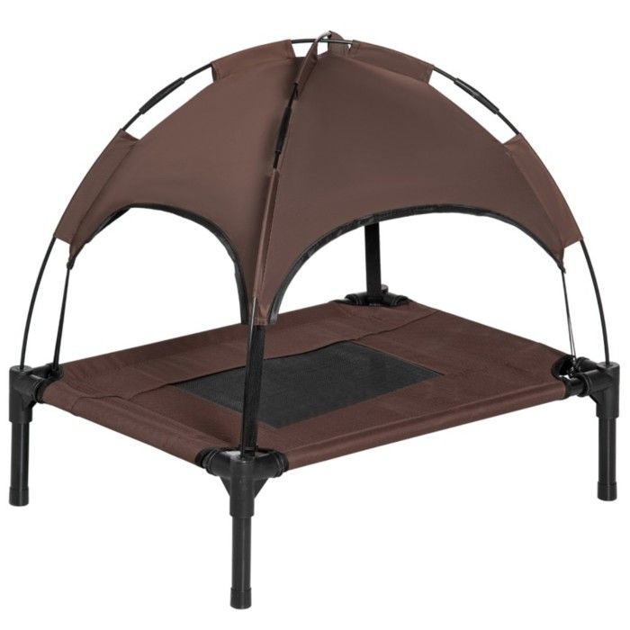 Panier Surélevé Extérieur Avec Auvent pour Chien Taffetas Respirant Café Dimensions 61 x 46 x 62 Cm Confort Fraîcheur
