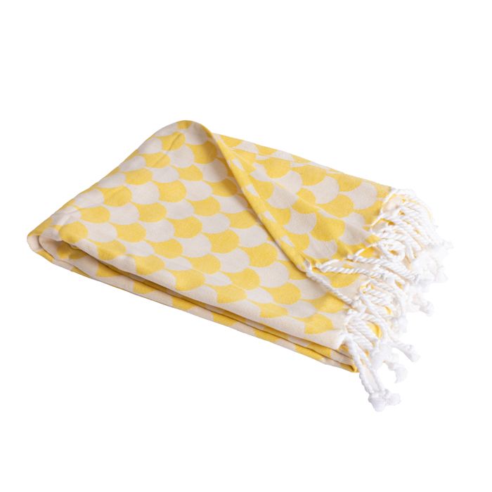 Plaid jaune et blanc avec franges 130x170cm DROP