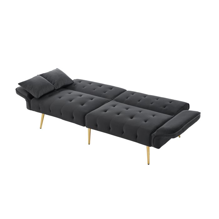 VLIVRA Canapé Convertible 2 Places avec Dossier et Accoudoirs Réglables en Velours Gris Antique 215 × 81 5 cm