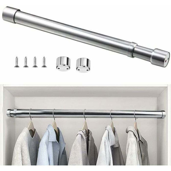 Barre de Penderie Extensible en Acier Inoxydable 51cm à 80cm Tringle à Rideaux Télescopique Ajustable Tube de Penderie Extensible